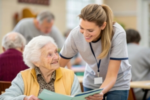 Assisted Living Director Helping Elderly Woman